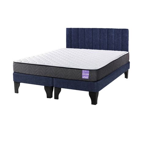 Cama Europea 2 Plazas + Respaldo Tubular Negro Azul-1
