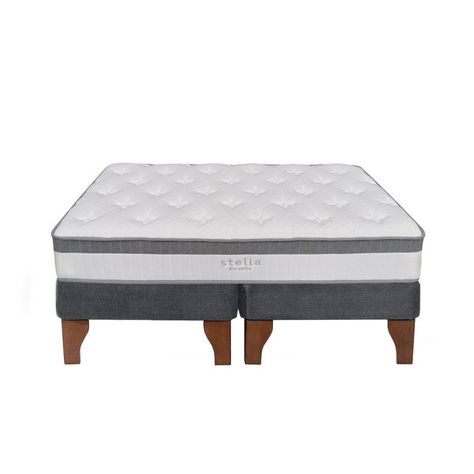 Cama Europea Stella 2 Plazas 150x190 cm Base Colchón Madera Gris-0