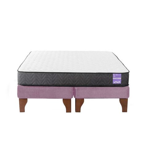 Cama Europea 2 Plazas 150x190 cm Base Colchón Madera Rosado-0