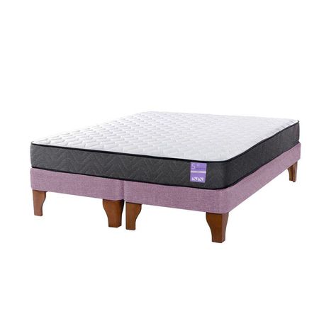 Cama Europea 2 Plazas 150x190 cm Base Colchón Madera Rosado-1