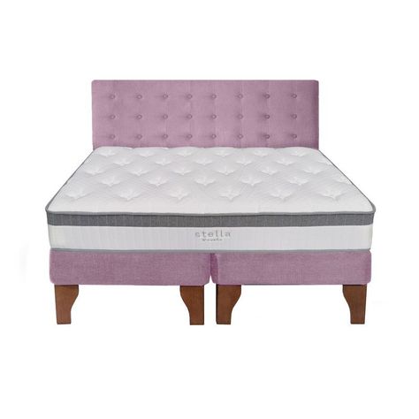 Cama Europea Stella 2 Plazas + Respaldo Capitoné Madera Rosada-0