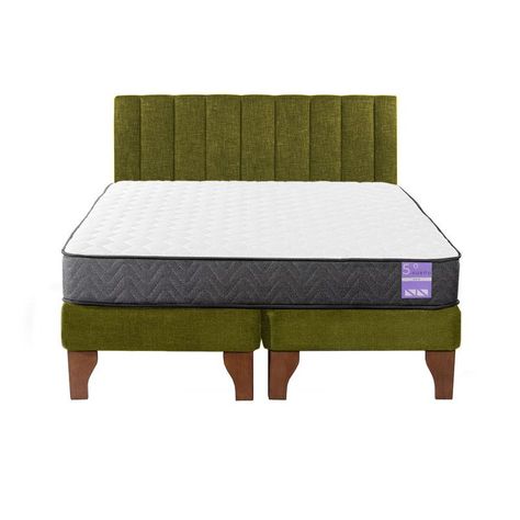 Cama Europea 2 Plazas + Respaldo Tubular Madera Verde-0