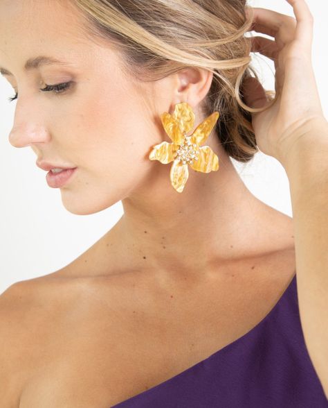 Aros Maxi Flor y Brillos Mostaza-0