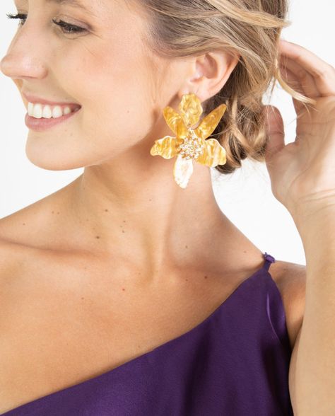 Aros Maxi Flor y Brillos Mostaza-1