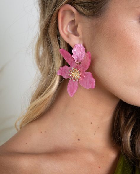Aros Maxi Flor y Brillos Rosado-1