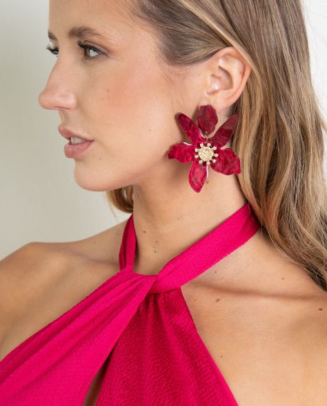 Aros Maxi Flor y Brillos Cherry-0