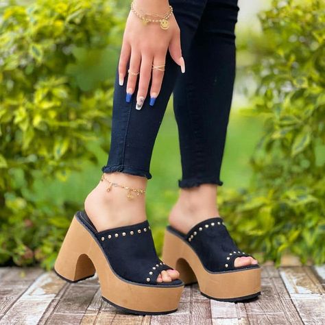 Sandalia De Taco Madera Verano Mujer Plataforma Liviana-1