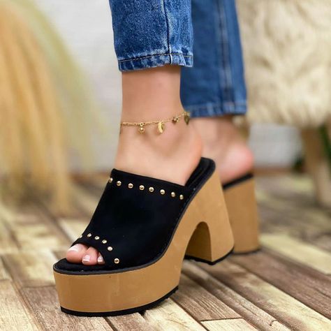 Sandalia De Taco Madera Verano Mujer Plataforma Liviana-3