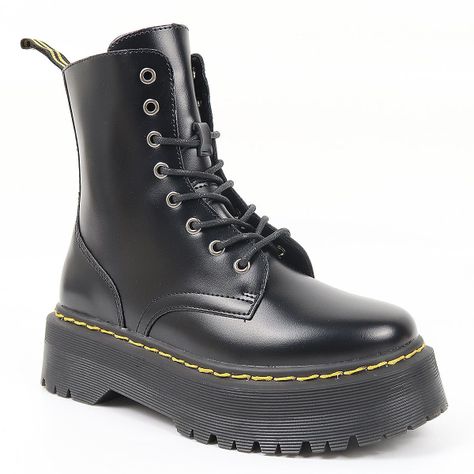 Botines Marten's Plataforma De Hombre E-cuero Negro-2