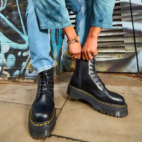 Botines Marten's Plataforma De Hombre E-cuero Negro-3
