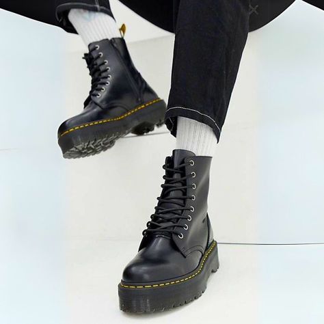 Botines Marten's Plataforma De Hombre E-cuero Negro-5