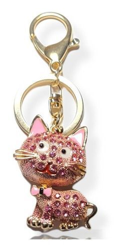 LLAVERO GATO PARDO ROSA  EN CRISTALES Y CERTIFICADO AK78-0