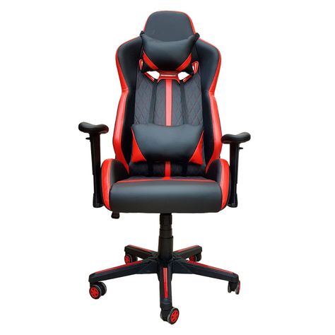 Sillón Oficina Ergonómico Cuero Sintético Armo Negro-Rojo-0