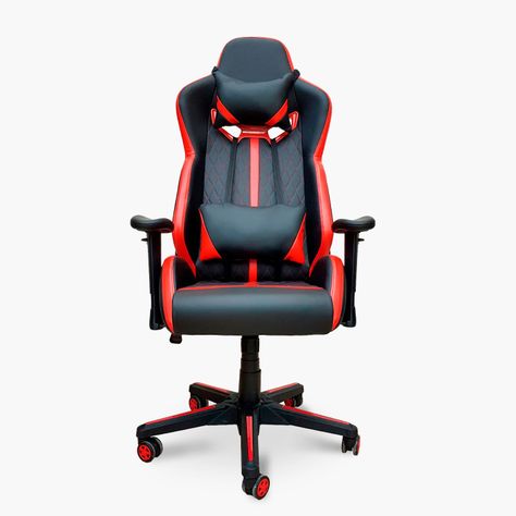 Sillón Oficina Ergonómico Cuero Sintético Armo Negro-Rojo-3