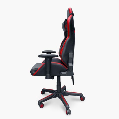 Sillón Oficina Ergonómico Cuero Sintético Armo Negro-Rojo-6