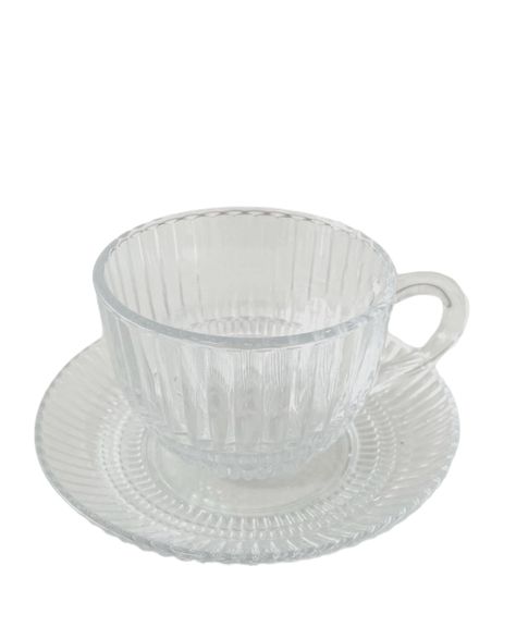 Juego De Tazas con Platillos De Vidrio Set 6 Pocillos Cafe Te 240 cc-0