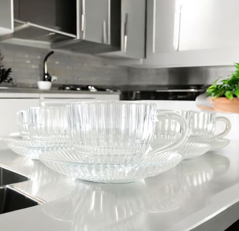 Juego De Tazas con Platillos De Vidrio Set 6 Pocillos Cafe Te 240 cc-1