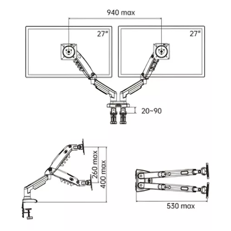 Soporte ergonómico de mesa para TVmonitor 2 brazos negro-3