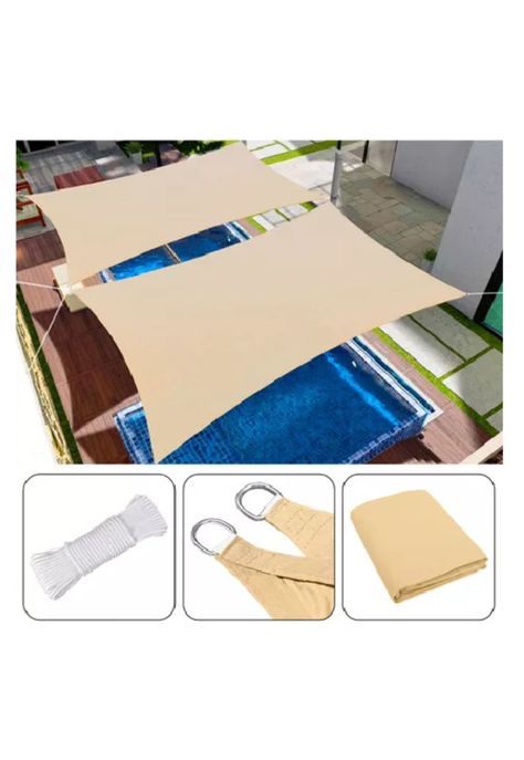 Toldo vela sombra rectangular para patio 6x4 mts beige-2