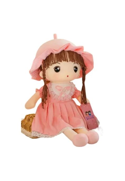 Muñeca de trapo de peluche con lazo, tierna y suave, 45 cm, color rosa-0