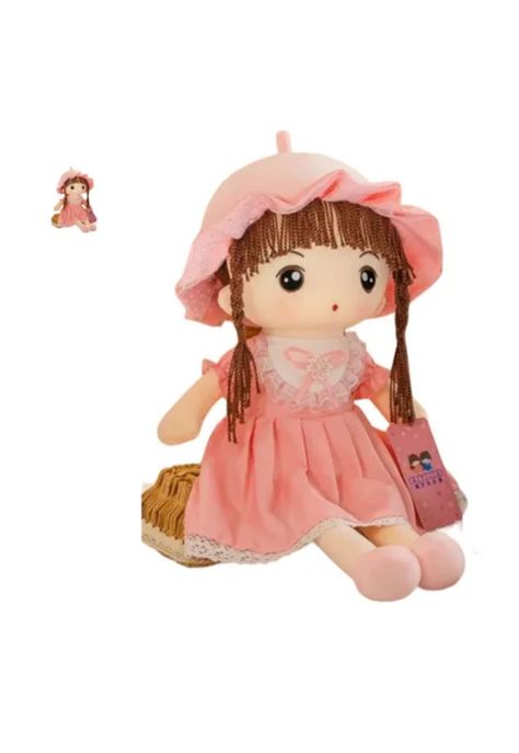 Muñeca de trapo de peluche con lazo, tierna y suave, 45 cm, color rosa-1