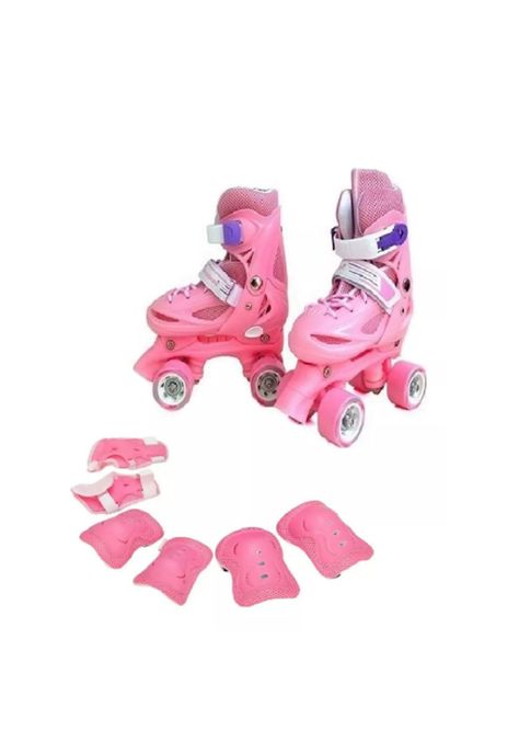 Patín 4 ruedas + set protección talla 29-32, rosado-2