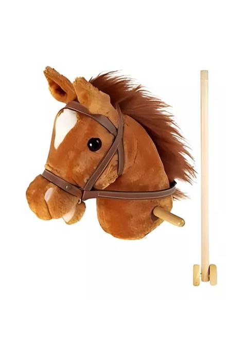 Caballito de palo con sonido y rueda, 100 cm, color marrón-0