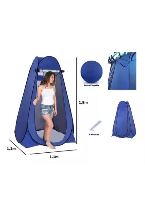 Carpa caseta de baño y vestidor portátil para camping, 1 persona, color verde-1