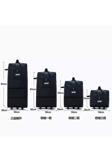 Bolso con 5 ruedas, talla ajustable, con cremallera, color negro-2