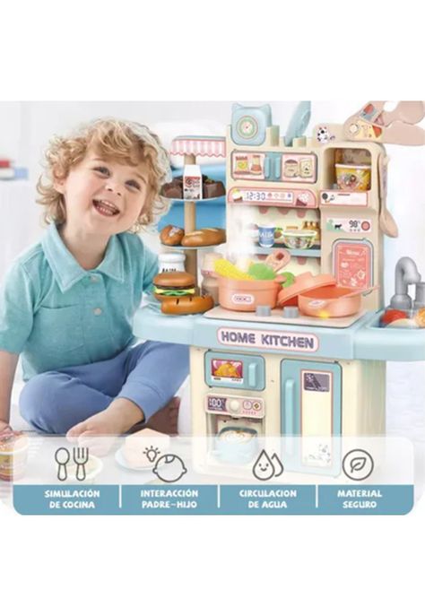Cocina de juguete Kitchen 32 piezas juego para niñas y niños celeste-4