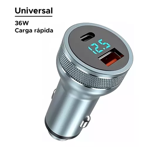 Cargador auto USB-C carga rápida 36W gris-1