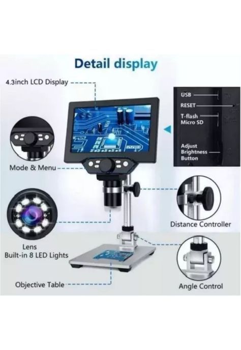 Microscopio electrónico académico, pantalla LCD HD de 7.2 in-3