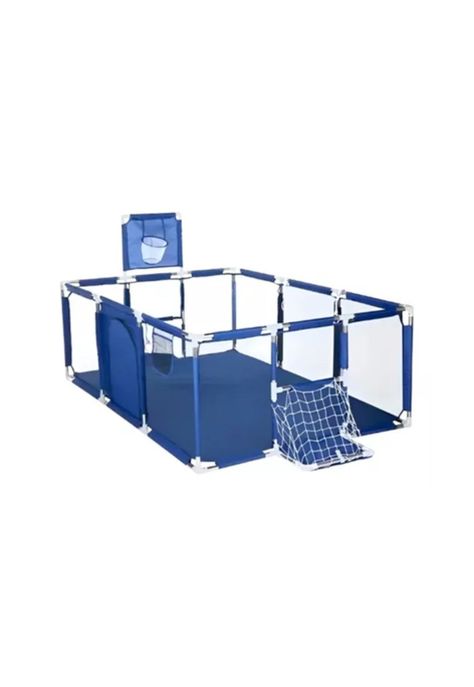 Corral de seguridad para bebés con aro y portería 180cm + pelotas, azul marino-0