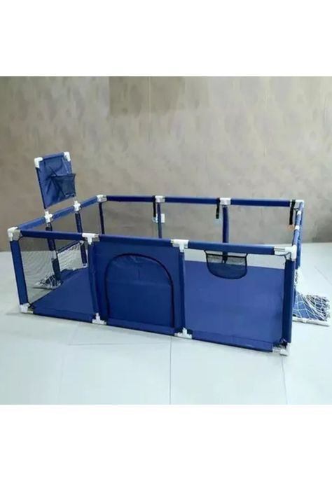 Corral de seguridad para bebés con aro y portería 180cm + pelotas, azul marino-1