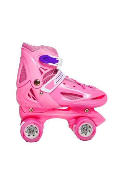 Patines rollers niña más protectores y casco talla M 30-33, rosado-0