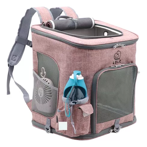 Mochila de viaje cómoda y segura para perros y gatos rosado-0