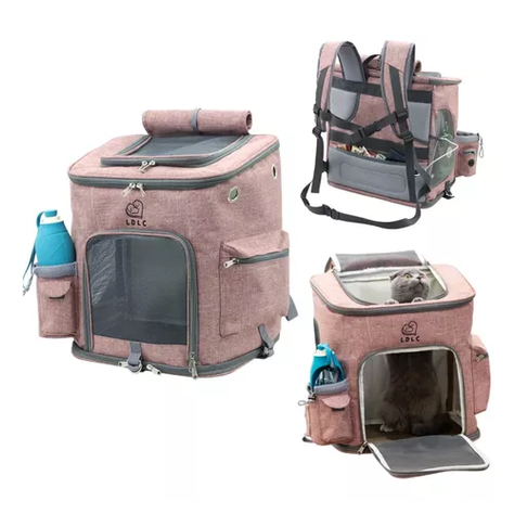 Mochila de viaje cómoda y segura para perros y gatos rosado-1