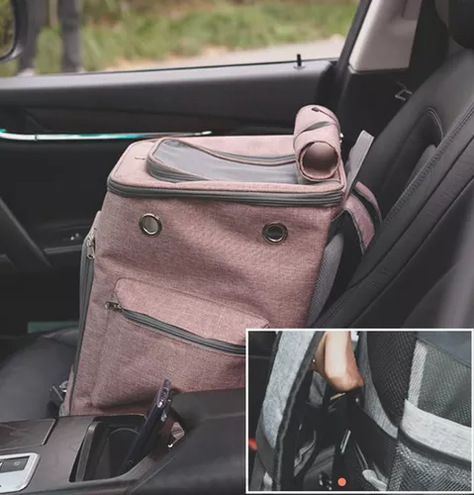 Mochila de viaje cómoda y segura para perros y gatos rosado-3