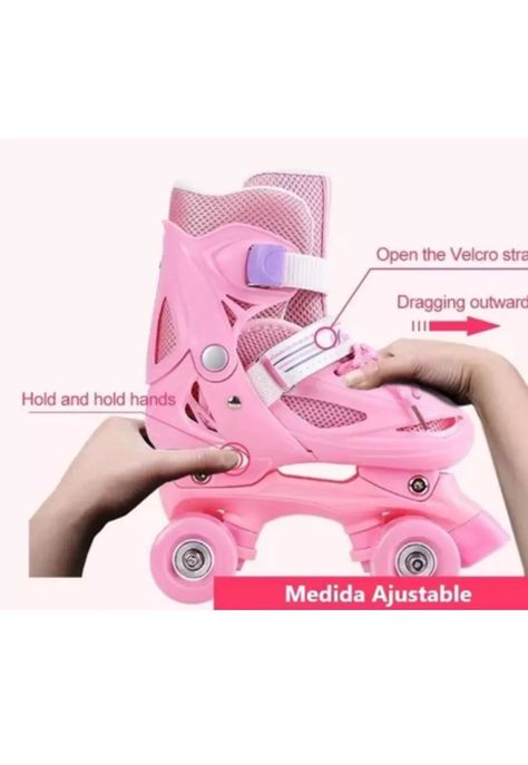 Patines rollers niña más protectores y casco talla M 33-36, rosado-4