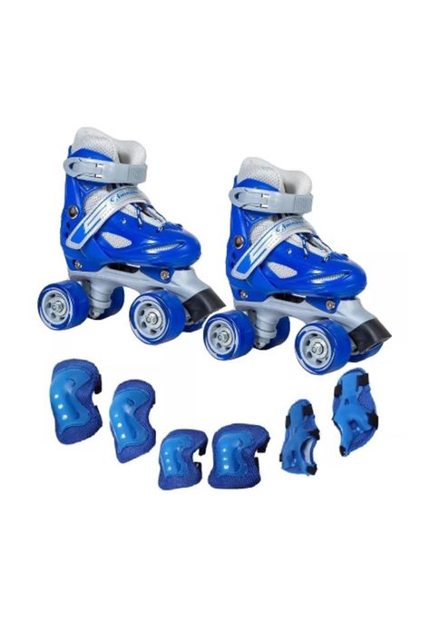 Patín 4 ruedas + set protección talla 33-36, azul-2