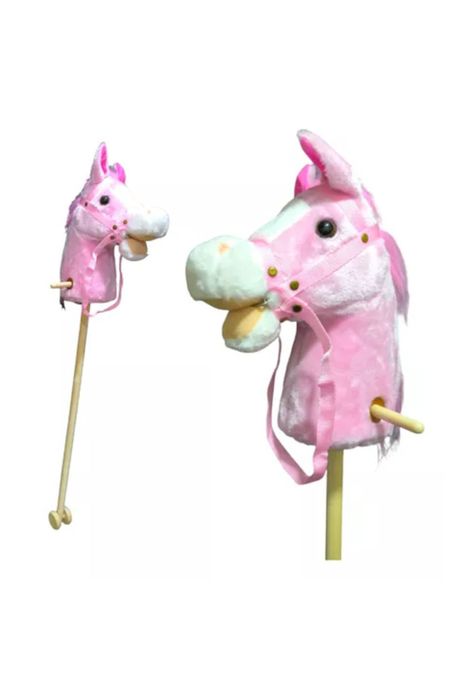 Caballito de palo con sonido y rueda, 100 cm, color rosado-0