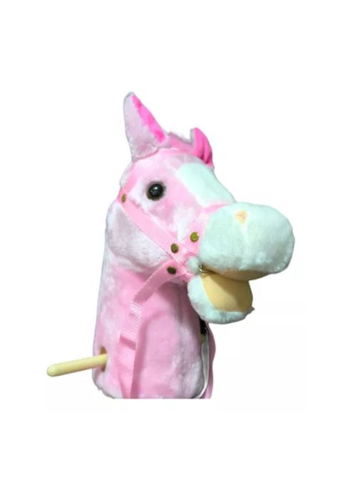 Caballito de palo con sonido y rueda, 100 cm, color rosado-1