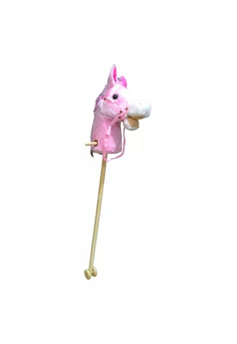 Caballito de palo con sonido y rueda, 100 cm, color rosado-2