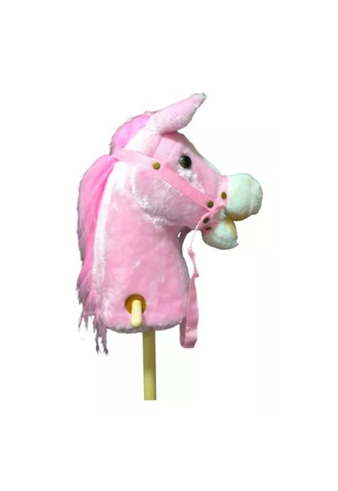 Caballito de palo con sonido y rueda, 100 cm, color rosado-3