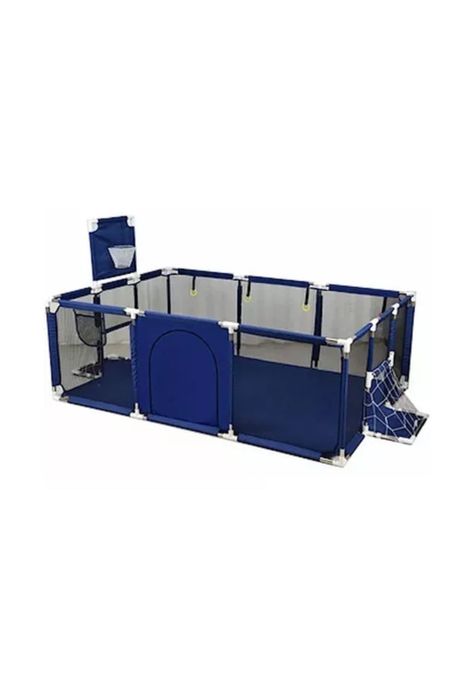 Corral de seguridad para bebés con aro de basket, 180cm, azul-0