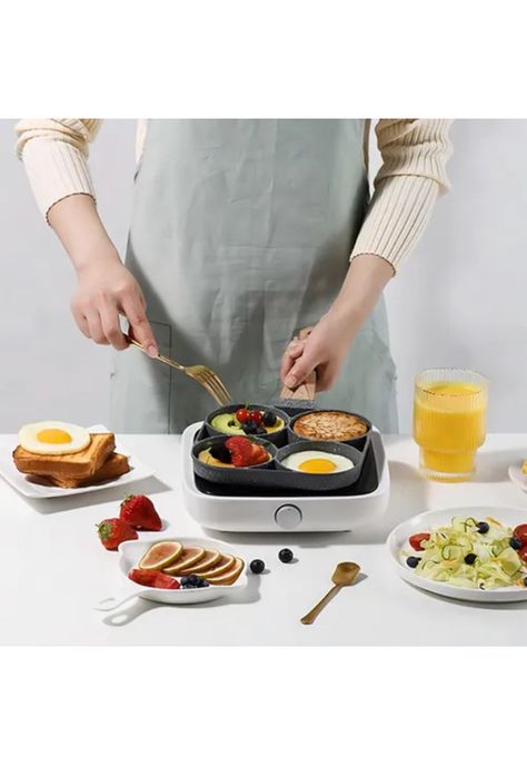 Sartén multiusos con 4 divisiones para huevos, hamburguesas y hot cakes, gris-3