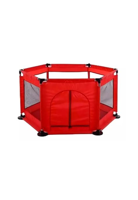 Corral de seguridad para bebé hexagonal 130 cm + pelotas, rojo-0