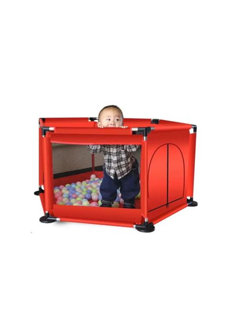 Corral de seguridad para bebé hexagonal 130 cm + pelotas, rojo-1