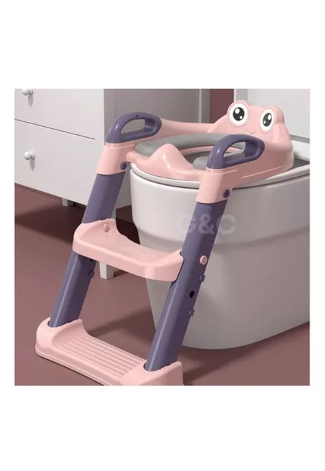 Asiento entrenador de baño con escalera y agarradera para niños, color morado-1