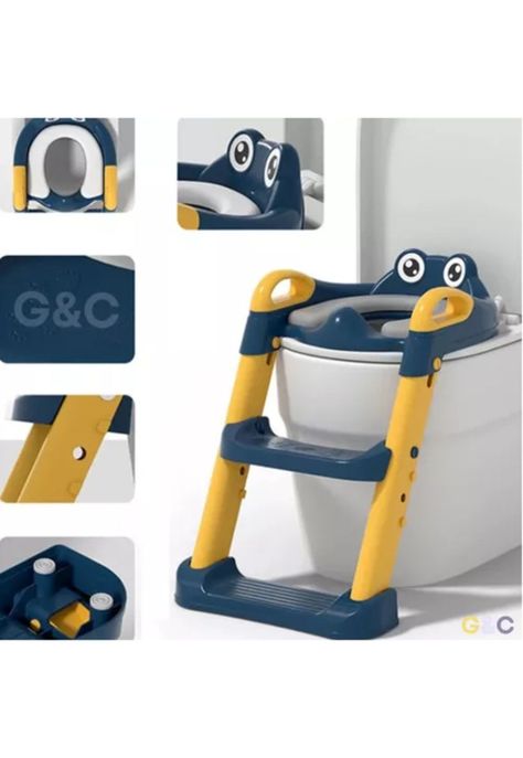 Asiento entrenador de baño con escalera y agarradera para niños, color morado-3